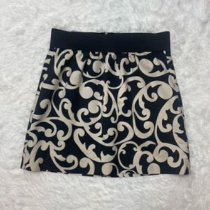 LOFT Ann Taylor Mini Skirt Cotton Silk Size 6 Stretchy Waistband Black Beige